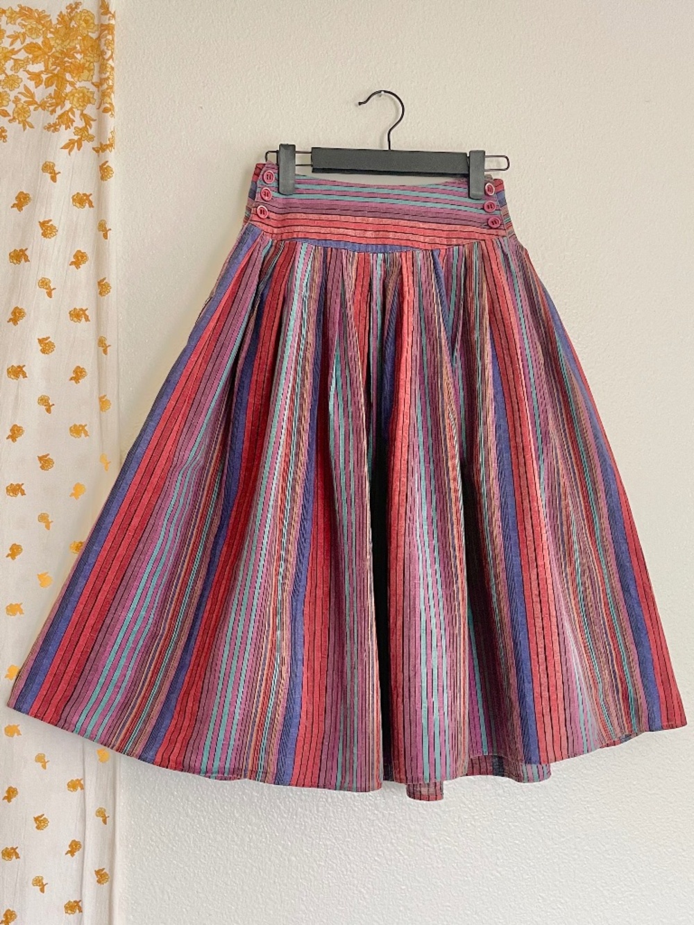 Vintage Made in France Striped Linen Blend Midi Skirt